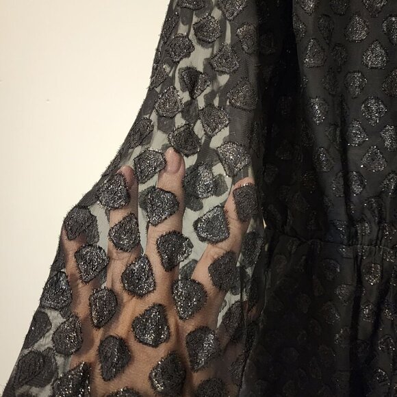 New Lulus sz S women Black Glitter Sheer Long-Sleeve Wrap Romper - Picture 4 of 10